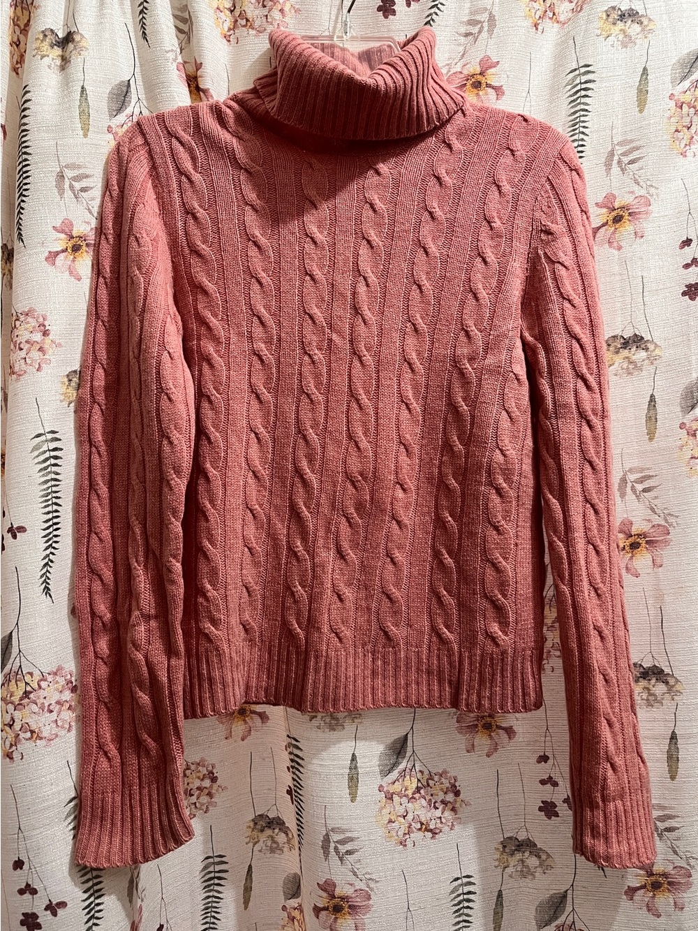 Cozy Cable Knit Turtleneck Sweater in Dusty Rose